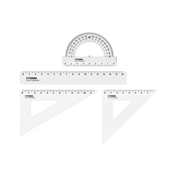 Набор чертежный СТАММ, размер S (линейка 16см, 2 треугольника, транспортир), прозрачный, бесцветный, европодвес