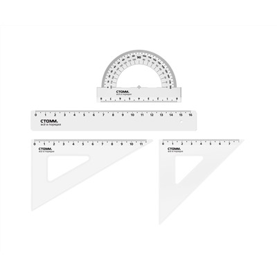 Набор чертежный СТАММ, размер S (линейка 16см, 2 треугольника, транспортир), прозрачный, бесцветный, европодвес