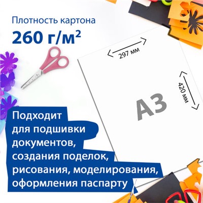 Картон для подшивки документов БОЛЬШОГО ФОРМАТА, А3 немелованный, 100 л., 260 г/м2, BRAUBERG, 297х420 мм, 124876