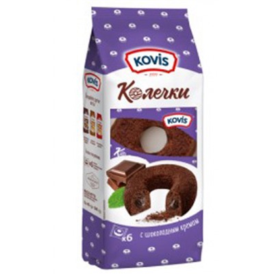 Хлебобулочные сдобные колечки шоколадные с шоколадным кремом Kovis 240г