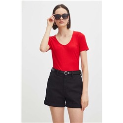 T-shirt damski prążkowany kolor czerwony