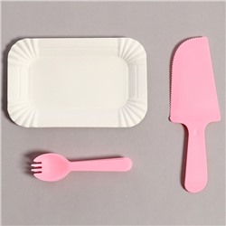 Набор одноразовой посуды, 6 шт, цвет розовый