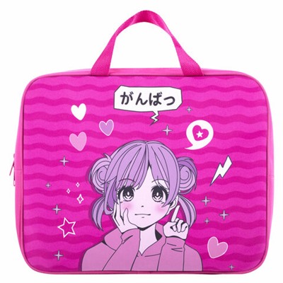 Папка на молнии с ручками BRAUBERG KIDS А4, 1 отделение, полиэстер, 80 мм, "Anime style", 272121