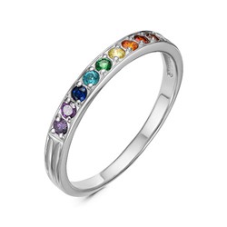 Серебряное кольцо с разноцветными  фианитами "Радуга"- 1133