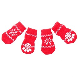 Носки нескользящие "Снежинка", размер S (2,5/3,5 * 6 см), набор 4 шт, красные