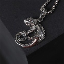 Кулон-амулет «Помпеи» хамелеон, цвет чернёное серебро, 70 см