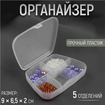 Органайзер, 9 × 6,5 × 2 см, 5 отделений, цвет прозрачный