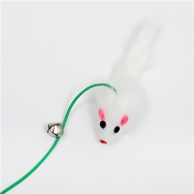 Дразнилка-удочка "Мышонок" с белой мышью на розовой ручке