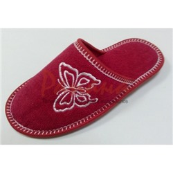 Домашняя обувь женская махра красная, вышивка "Бабочка" 502052