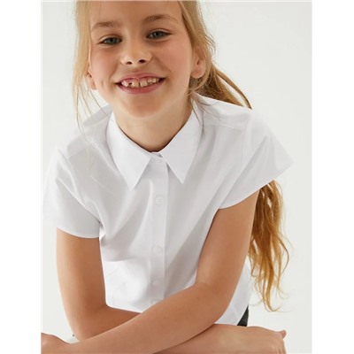 2pk Girls' Cap Sleeve Easy Iron School Shirts (2-16 Yrs)