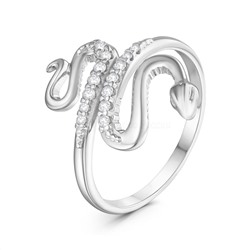 Кольцо женское из серебра с фианитами родированное - Змея К50115_001