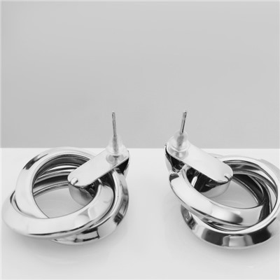 Серьги металл «Геометрия» круги на кольце, цвет серебро