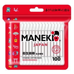 Ватные палочки гигиенические в zip-пакете, Maneki 100 шт