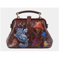 Коньячная кожаная сумка с росписью из натуральной кожи «W0013 Cognac Полет Чешира»