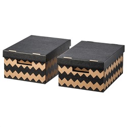 PINGLA ПИНГЛА, Коробка с крышкой, черный/естественный,, 28x37x18 см