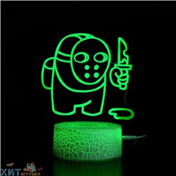 Детский ночник светильник, светодиодный с 3D эффектом AMONG US АМОНГ АС В маске RoHS3, RoHS3