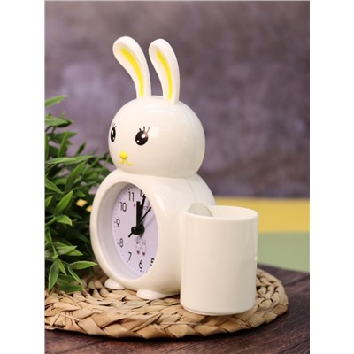 Часы-будильник с подставкой для канцелярии «Bunny Buzz», white