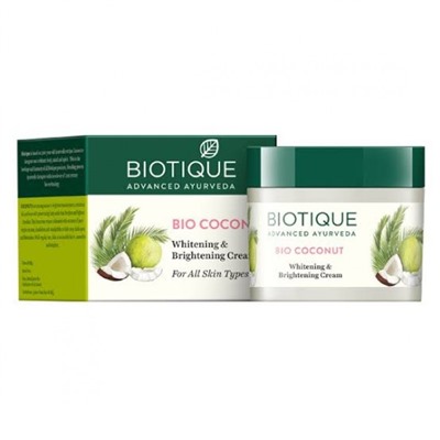 Biotique Bio Coconut Whitening & Brightening Cream 50g / Био Крем для Лица Отбеливающий и Осветляющий с Кокосом 50г