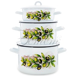 Набор посуды "Оливы Тосканы" цилиндрический 1.45 л 2.9 л 4.3 л 6 пр , цвет белый