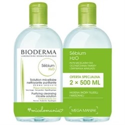 Bioderma Sebium H2O мицеллярная вода для жирной, комбинированной кожи и кожи с угревой сыпью, 2 x 500 мл