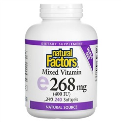Natural Factors, Витамин Е, 400 МЕ, 240 мягких желатиновых капсул