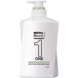 Гель для лица, тела и волос Всё в одном очищающий с ароматом трав, Men's Biore One Refresh Herbal Green, Kao, 480 мл