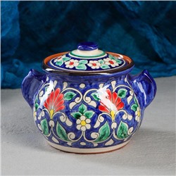 Сахарница Риштанская Керамика "Цветы", 1 л, синяя