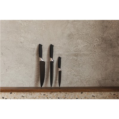 Набор кухонных принадлежностей Доляна «Супер-блек», 6 предметов: ножи 19 см, 23 см, 32 см, 32 см, керамическая овощечистка, 32×4 см, цвет чёрный
