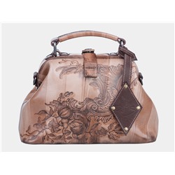 Бежевая кожаная сумка с росписью из натуральной кожи «W0013 Beige Рог изобилия»