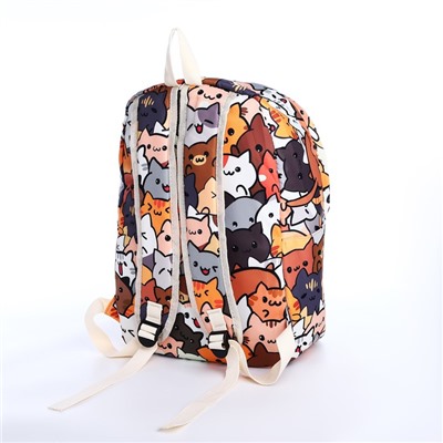 Рюкзак школьный из текстиля на молнии, 3 кармана, пенал, цвет коричневый/оранжевый